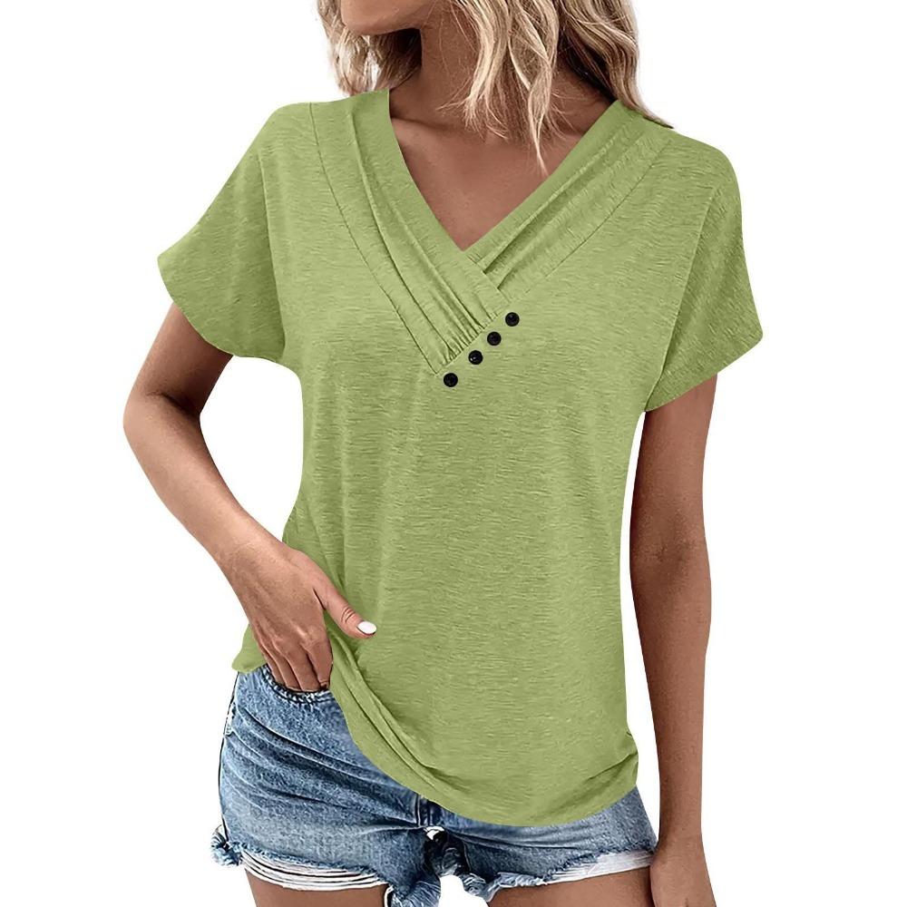 

Женские модные повседневные летние весенние однотонные блузки и рубашки с v-образным вырезом и короткими рукавами с принтом 2XL зелёный