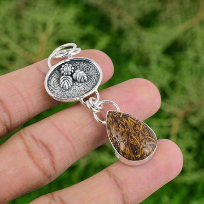 Töchtertag Angebot Natürlicher Mariam Jaspis Boho Lünetten Art Deco Anhänger 925 Silber