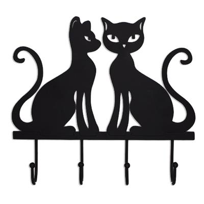 [A1198] - Metal Hook 'Cats' Black - 25x23x4 Cm