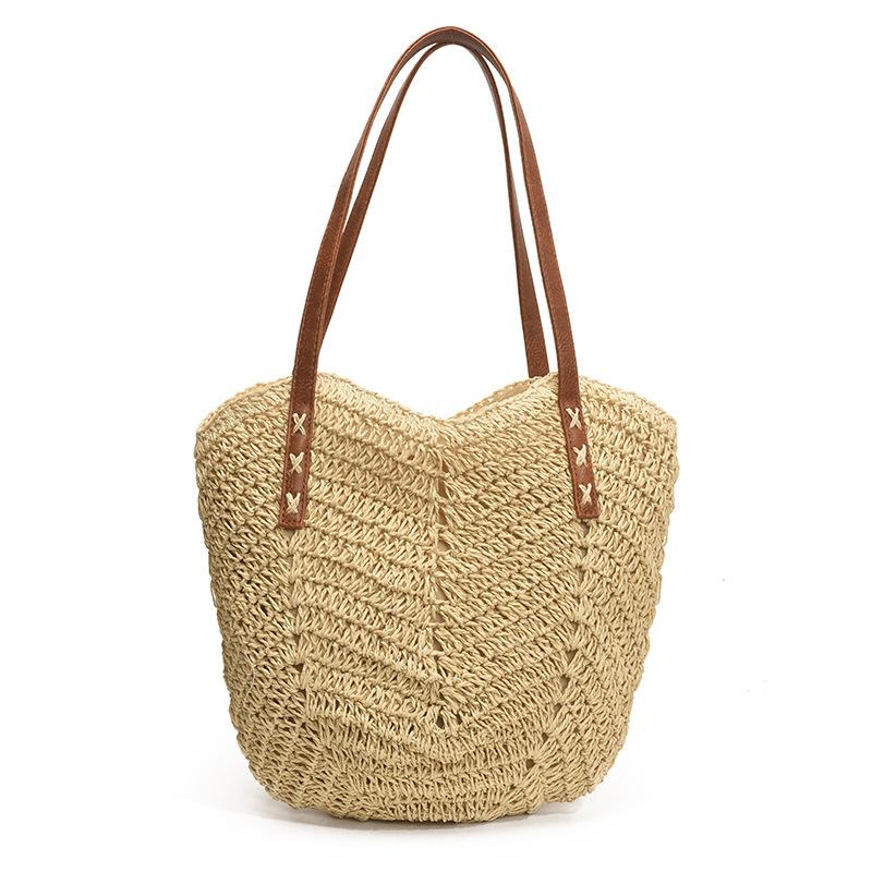 Straw Bag Women's New Seaside Vacation Beach Woven Bag Large Capacity Shoulder Bag Tote Straw Bag Vegetable Basket