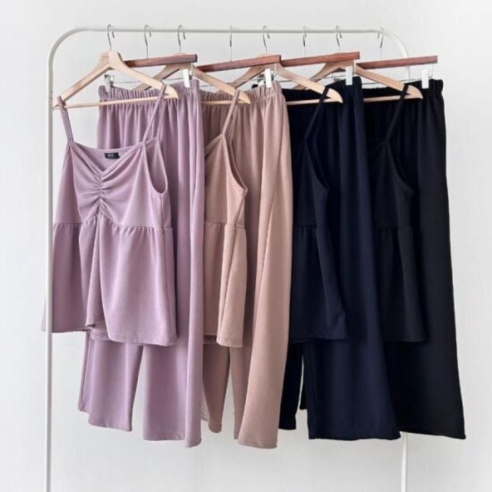 From Heart Butterfly Shirring Bustier And Wide Pants Set
