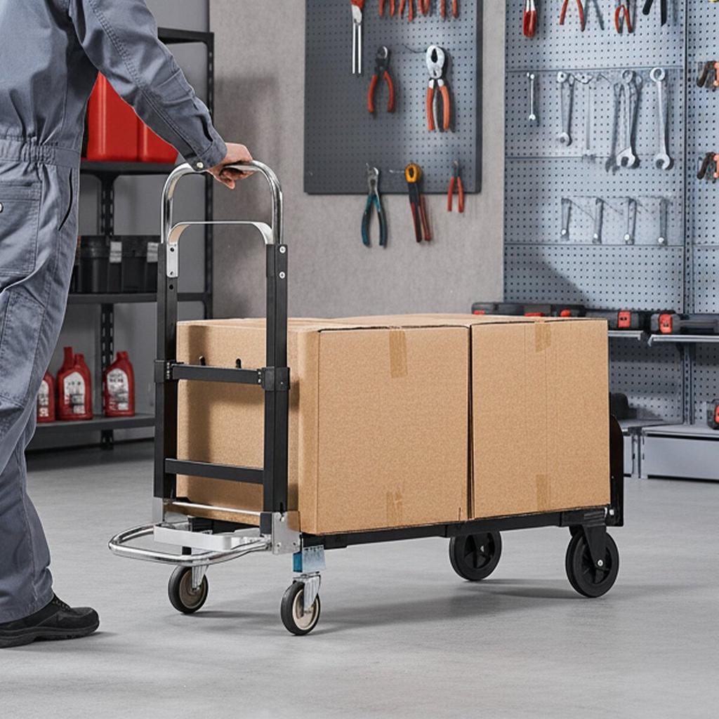 2 in 1 Folding Hand Truck, 226.9 kg Load Capacity for 4-Wheel Mode, Convertible Hand Truck Dolly with Wheels & Adjustable Handle, Portable Trolley