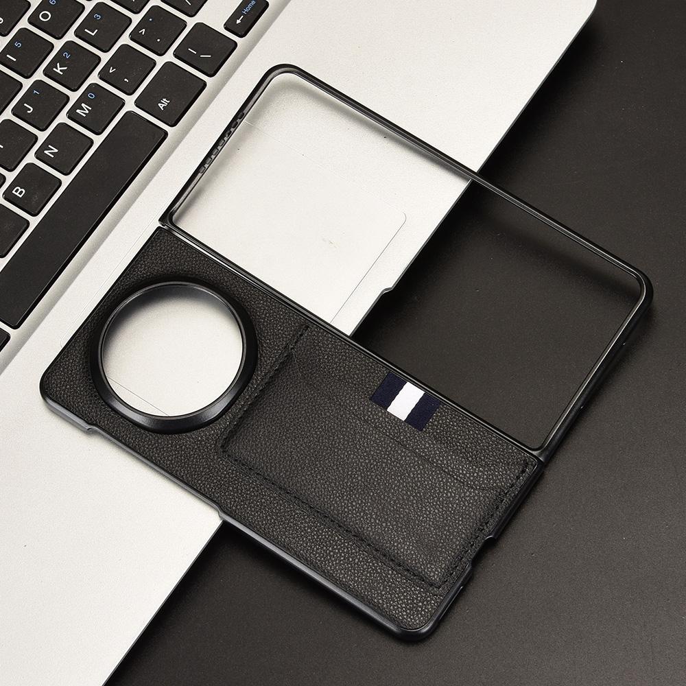 Etui na Honor Magic V5 5G z uchwytem na karty, skóra o fakturze liczi + PC, pokrowiec na telefon