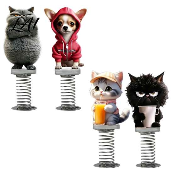 Fun Swaying Figures for Bicycle Handlebars Cute Cat/Dog Car Dashboard Ornaments 2D Flat Acrylic Decorations Decorative Animal Figurines with