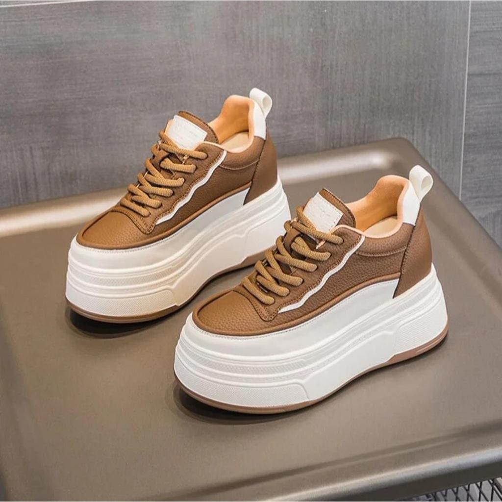 Genuine Leather Flats Casual Sneakers Women 2024 New Chunky Platform Sports Shoes Ladies High Heels Designer Tennis Thick Bottom