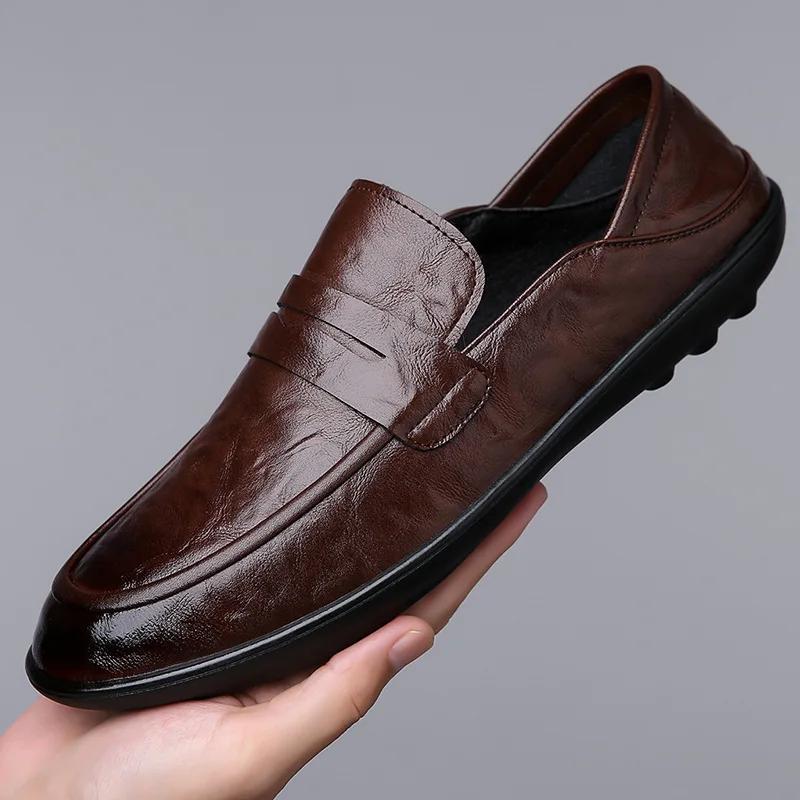 

Новые мужские кожаные повседневные туфли Удобная мягкая подошва Плоская подошва Модные Крутые Лоферы-слипоны 38 коричневый