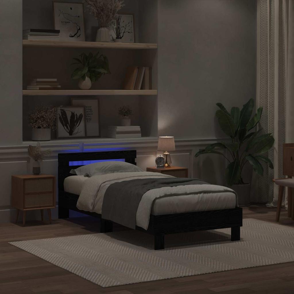 Bed Frame Black Oak Effect 75 x 190 cm Engineered Wood
