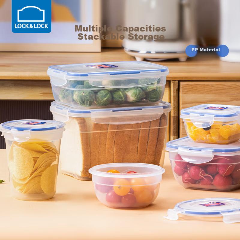 LOCK&LOCK Plastic Food Storage Containers Set of Two: Picnic Box Lunch Box Sealed Storage Container, 850ml Round + 950ml Square
