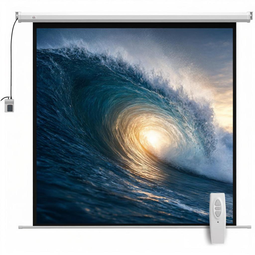 Motorized Projection Screen 85 Inches, 4K HD Electric Screen, Wall or Ceiling Mount, with Control Panel and Remote Control