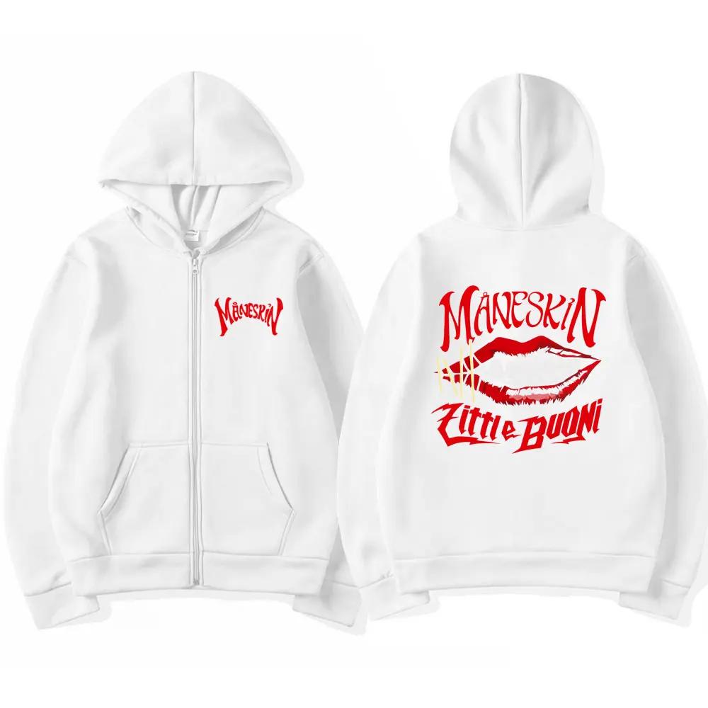 Sweat à capuche zippé avec bouche Maneskin, groupe de rock italien, pour homme et femme, surdimensionné, décontracté, cardigan zippé, manteaux mode rétro