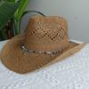 2026straw New cowboy hat women'shollow woven cowboy straw hat retro elegant western cowboy wide brim hat