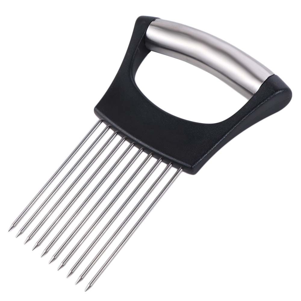 Stainless Steel Onion Cutter Holder Black Meat Tenderizer Food Slicers Assistant  Food Preparation