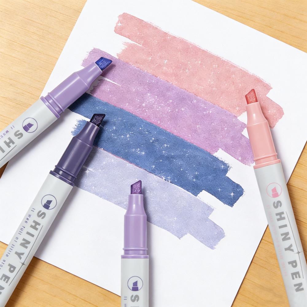12 Colors Glitter Ink Highlighter Markers Single Angled Tip for Document