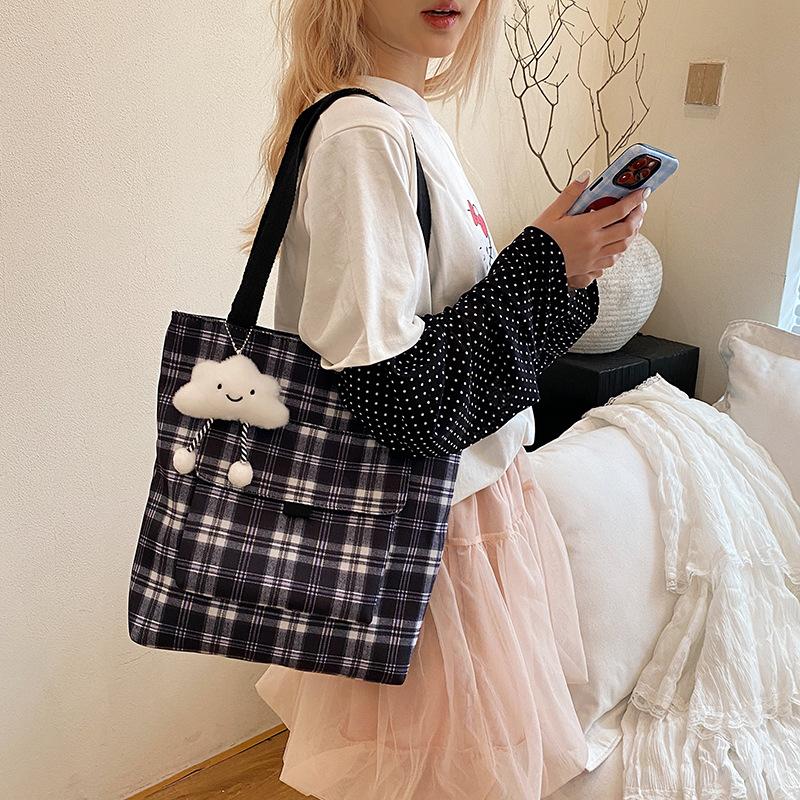 Small Fresh Bag Vintage Plaid Shoulder Bag Women's Work Handbag Pastoral Bag Women