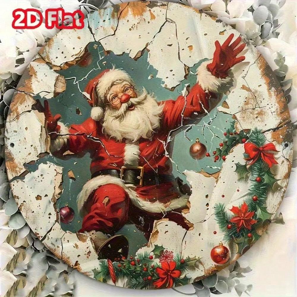 

Vintage Santa Claus 3D Metal Wall Art, Rustic Holiday Decor Metal Craft With Stereo Effect For Home Living Room M колір зеленого яблука