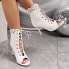 Lace-up high-heeled cool boots women's summer lace hollow short boots stiletto jazz shoes open-toed women's shoes