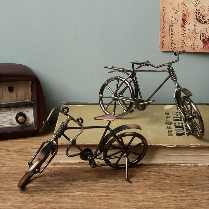 1pc Alloy Bicycle Model Vintage Ornament Retro Furnishings Simulated Bike Figurine For Home Decor Shelf Tabletop Store Christmas