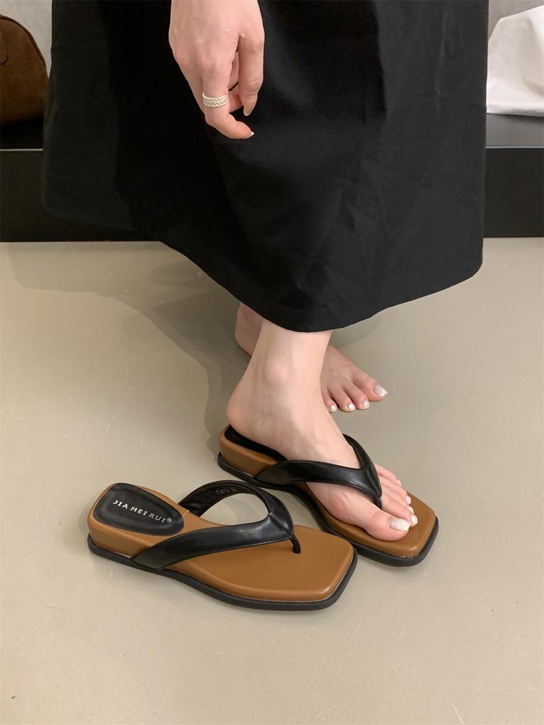 Flip Flops Indoor Outdoor Beach Sandals Silver Slip On Mules Low Heel Slippers Women's 2024 Summer Flats Slides Non-slip Trend