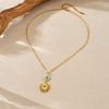 Gold Plated Stainless Steel Turquoise Sunburst Heart Pendant Necklace for Women