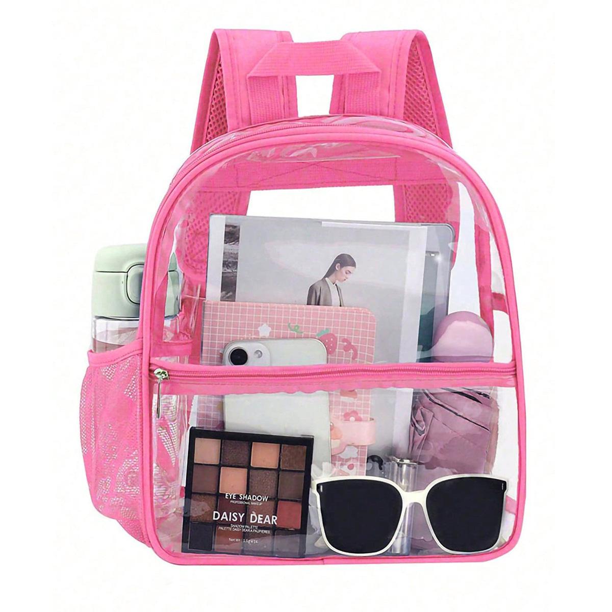 

Прозрачный двойной рюкзак из ПВХ, водонепроницаемый уличный портативный рюкзак большой вместимости, простой студенческий школьный рюкзак One Size розы красного