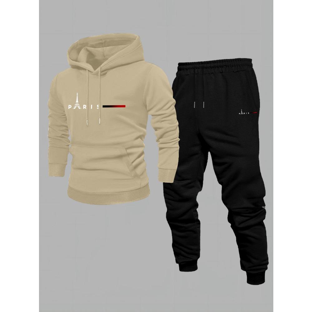Men's New Sports and Leisure Fashion Printed Hooded Sweatshirt Spring and Autumn Sports Set 2 Piece Set, Unique and Irreplaceable Style