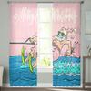 Christmas Summer Santa Surfing Pink TCurtains For Living Room Bedroom Kitchen Decoration Window Tulle Curtain