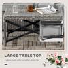 Outdoor Coffee Table, Garden PE Rattan Side Table with Plastic Board Under the Full Woven Table Top and X-Shaped Frame for Patio, Balcony, Mixed Grey