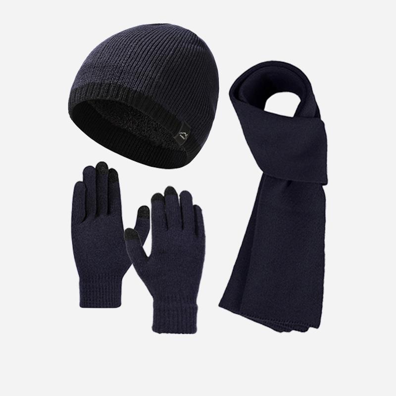 Cashmere Color-Matching Edge Wool Knitted Hat Three-Piece Set Autumn Winter Outdoor Warm Hat Gloves Scarf Kit