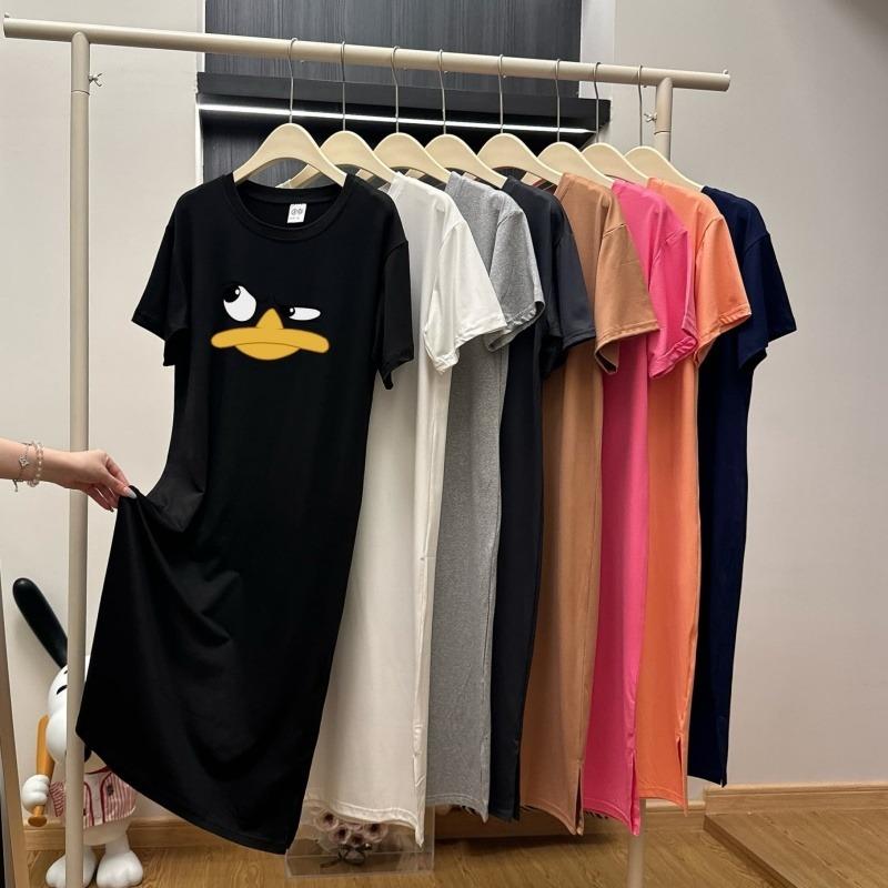 

Жіноча футболка-сукня великого розміру вільного крою з круглим вирізом та короткими рукавами, сукня в довгому розслабленому стилі, сукня для сну довжиною до коліна M чорний