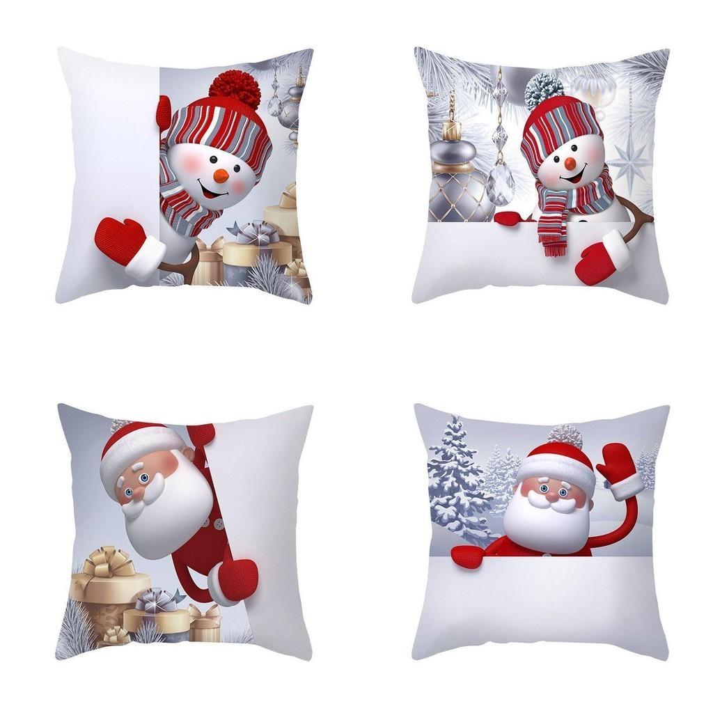 Cozy 18" Christmas Cushion Cover Featuring Cute Santa Claus And Snowman For Holiday Charm