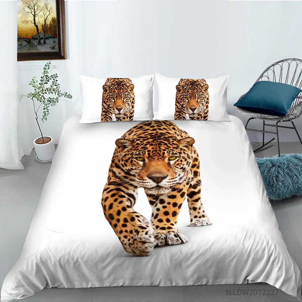 Leopard Duvet Cover Set King/Queen Size Brown with Black Spots Cheetah Bedding Set for Adults Men 2/3pcs Polyester Quilt Cover