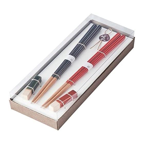 Kawaii Haze Chopsticks Set (18cm) with Chopstick Rests - NV x RD, Dishwasher Safe, Non-Slip, Antibacterial, Made in Japan