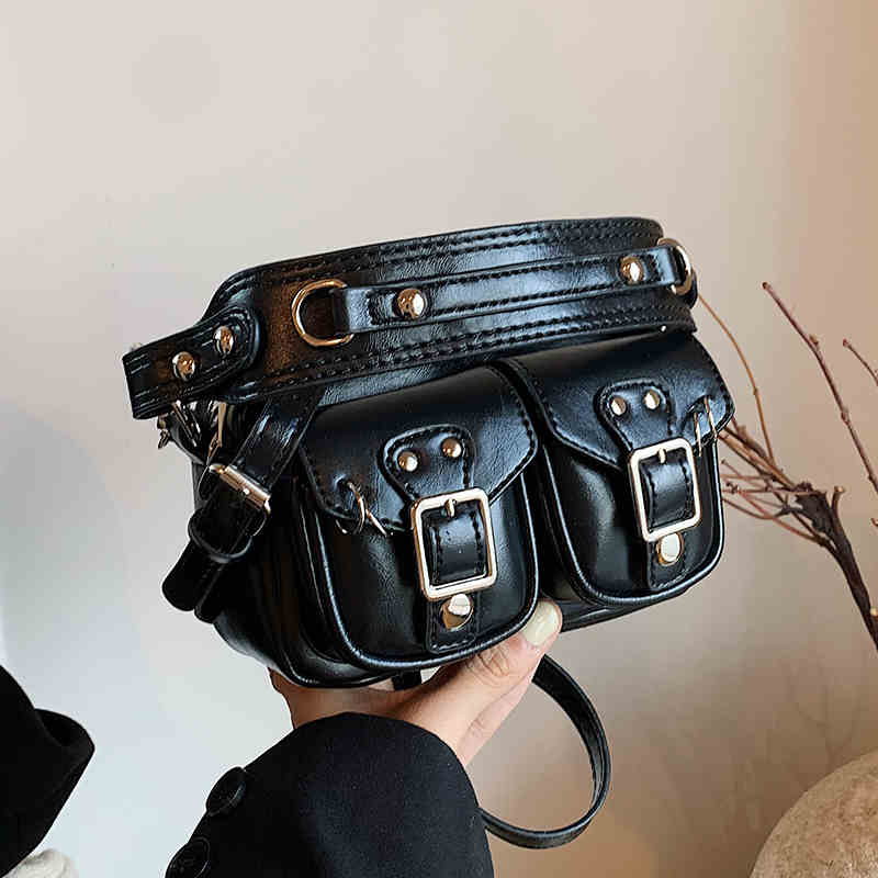 

Chic Design Sense Motorcycle Crossbody Bags Cool Girl Small Square Handbags Women Fashi Commuter Single Shoulder Crossbody Bag Mini(Max Length<20cm) чёрный
