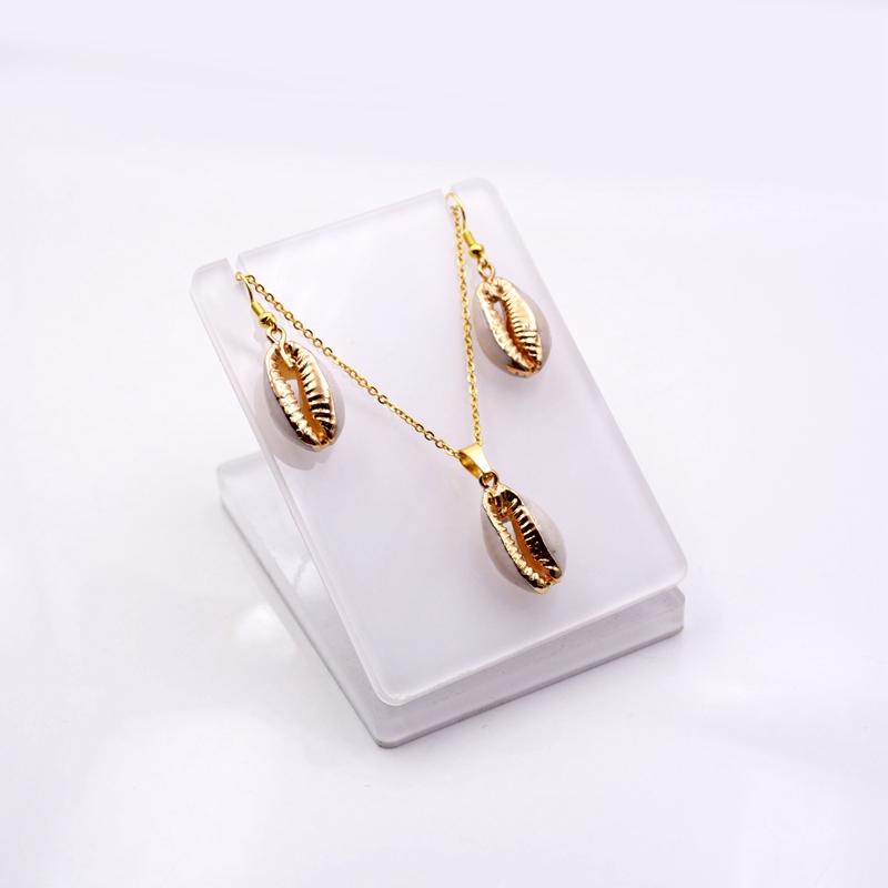 Choker Necklace Earrings Set Gold  Hawaii Bead Shell Pearl Fashion Jewellery Natural Plated Seashell Pendant for Women