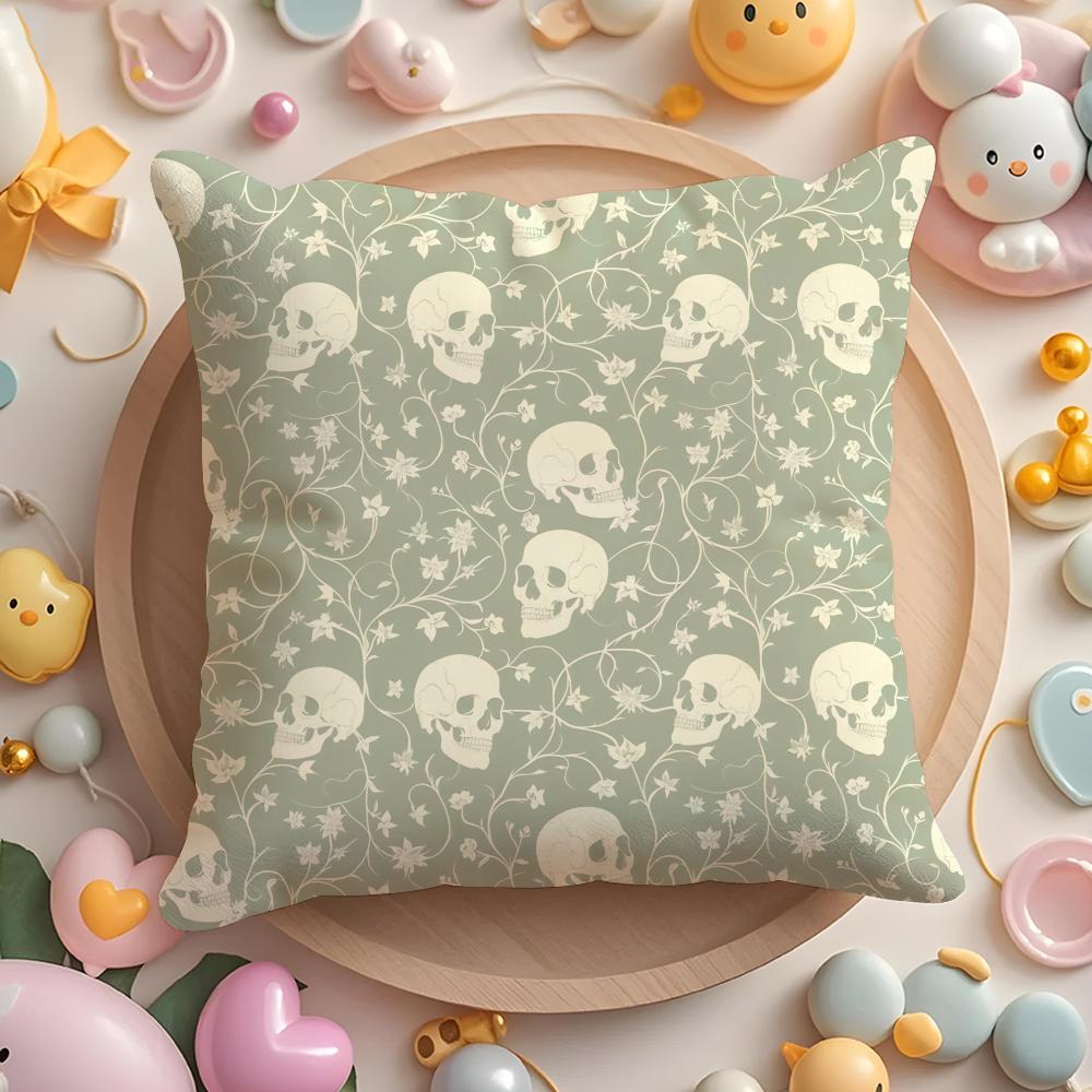 

Horror Skull Print Cushion Cover Short Plush DoubleSided Printing Home Machine Washable in Warm Winter Pillow Cover 40x40cm 16x16in