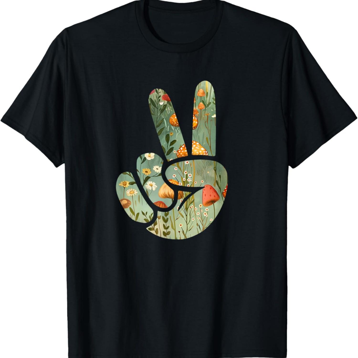 

Natural Silhouette Forest Meadow Cottagecore Peace Sign Hand T-Shirt(18) S чёрный