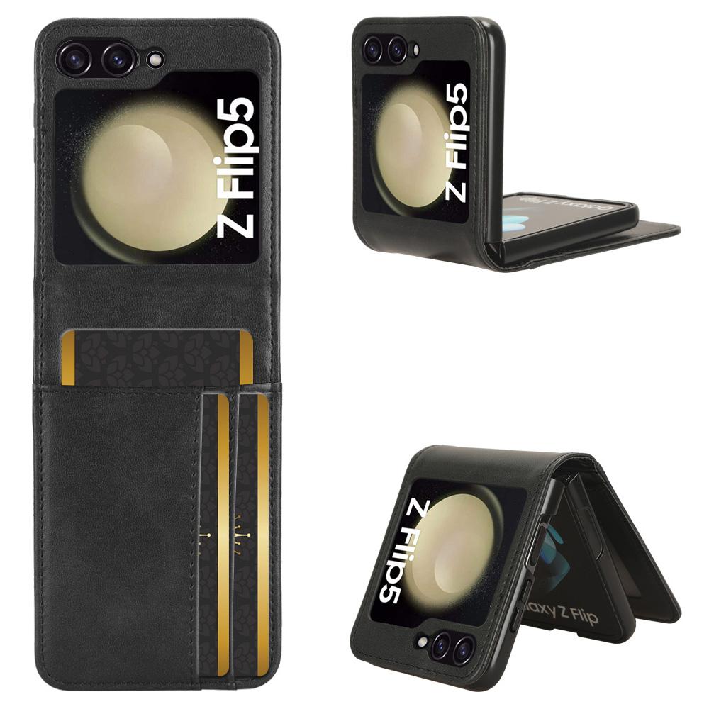 

For Samsung Galaxy Z Flip5 5G Card Holder Phone Case PU Leather PC Shockproof Phone Protector Cover Black