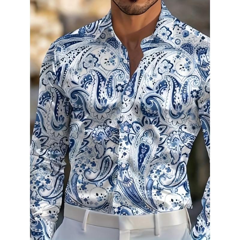 Men s Cashew Print Long Sleeve Shirt S