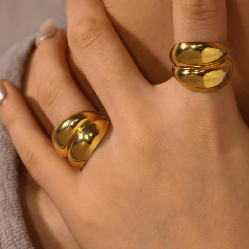 2 PCS Minimalist Wide Band Rings, Metal Geometric Open Ring, Adjustable Size For Women's Daily Wear