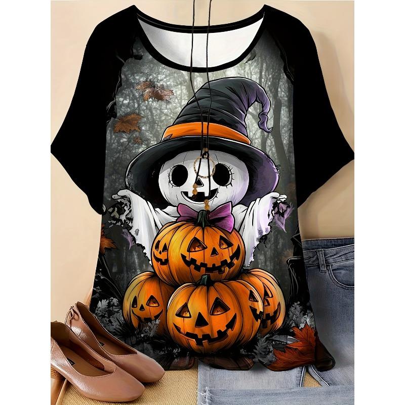 Summer Ladies 3D Printed Crew Neck T-Shirt Halloween Wear
