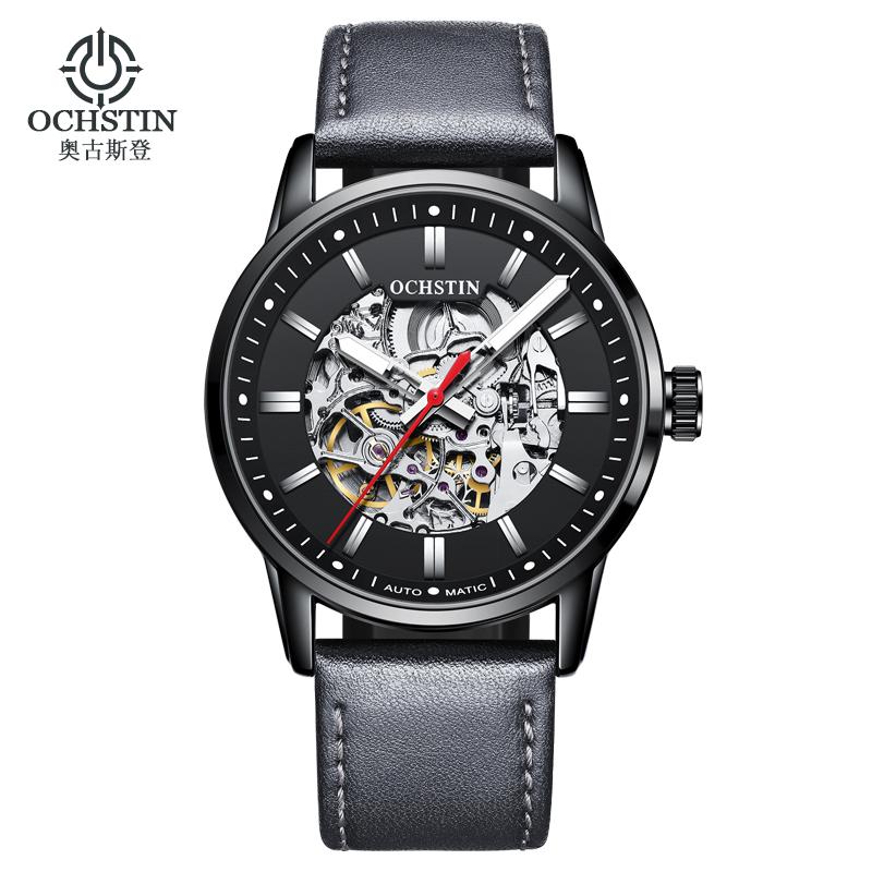 OCHSTIN Mechanical Watch Men Skeleton Steampunk Automatic Self Wind Classic Leather Strap Luminous Male Wristwatch Reloj Hombre