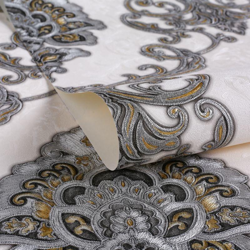 Europäischer Stil Luxus Damast Tapetenrolle 3D Geprägt Pvc Verdickt Wandbild Dekor Tapeten für Wohnzimmer Schlafzimmer