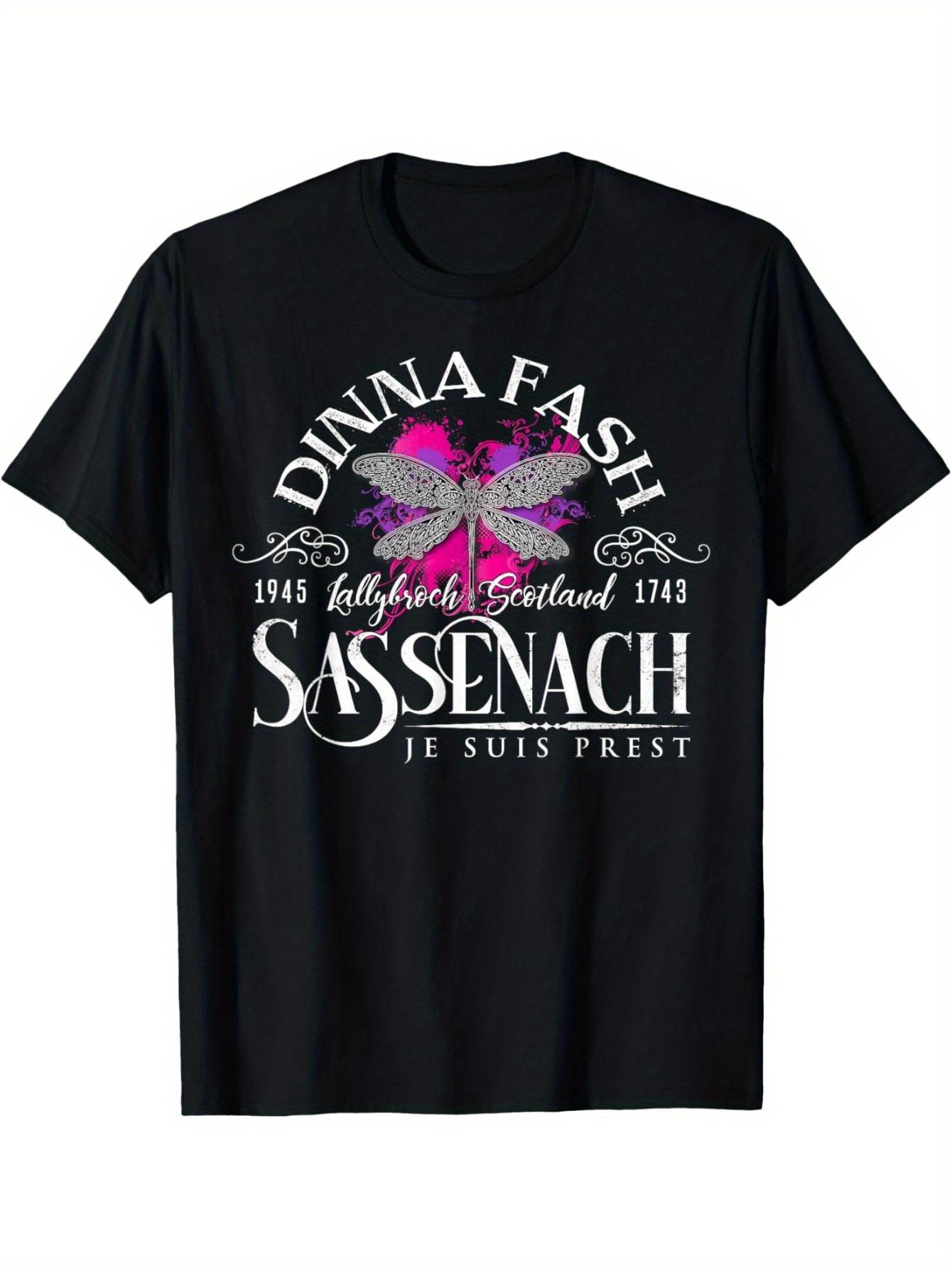 Dinna Fash Sassenach Scottish Heritage Dragonfly Paint Splash T-Shirt - Black Featuring Pink And Purple Graphic Design S