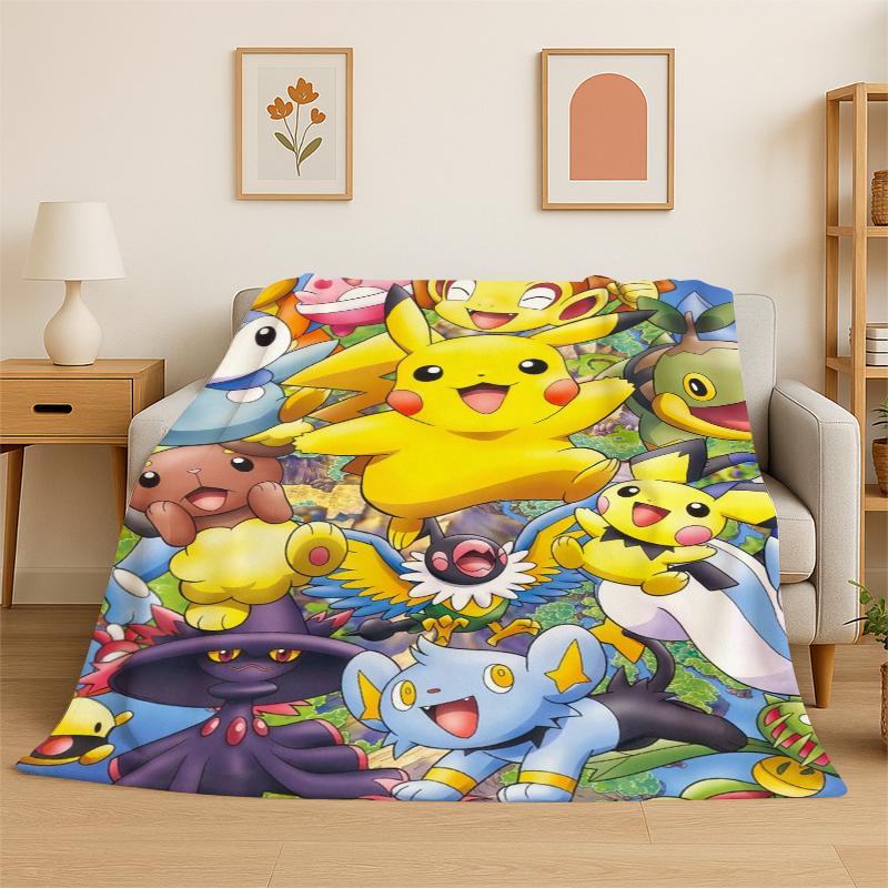 Roztomilý Pokemon Pikachu Kreslená flanelová deka Měkká teplá přehozová deka do ložnice obývacího pokoje postele cestování kempování piknik pro děti