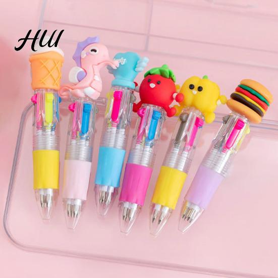 Unique Design Ballpoint Pen 4Pcs Christmas Pens with Fun Toppers 4 Colors Click Novelty Stationery Supplies Retractable Writing for School Students