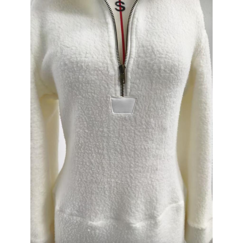 Vestido Largo de Manga Larga Ajustado de Forro Polar para Mujer Otoño Invierno Cremallera Cuello Polo Casual para Transfronterizo Europeo Americano