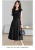 Summer intellectual elegant women's dress 2026 waist cinching slimming women's mid length skirt color blocked A-line skirt