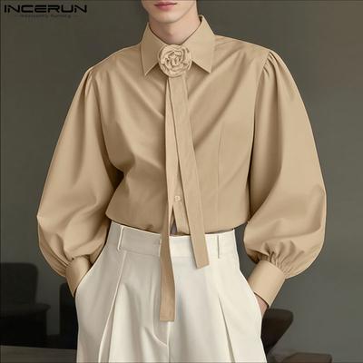 Elegant Men Long Sleeve Multi-layered Floral Button Up Party Casual Shirts Tops