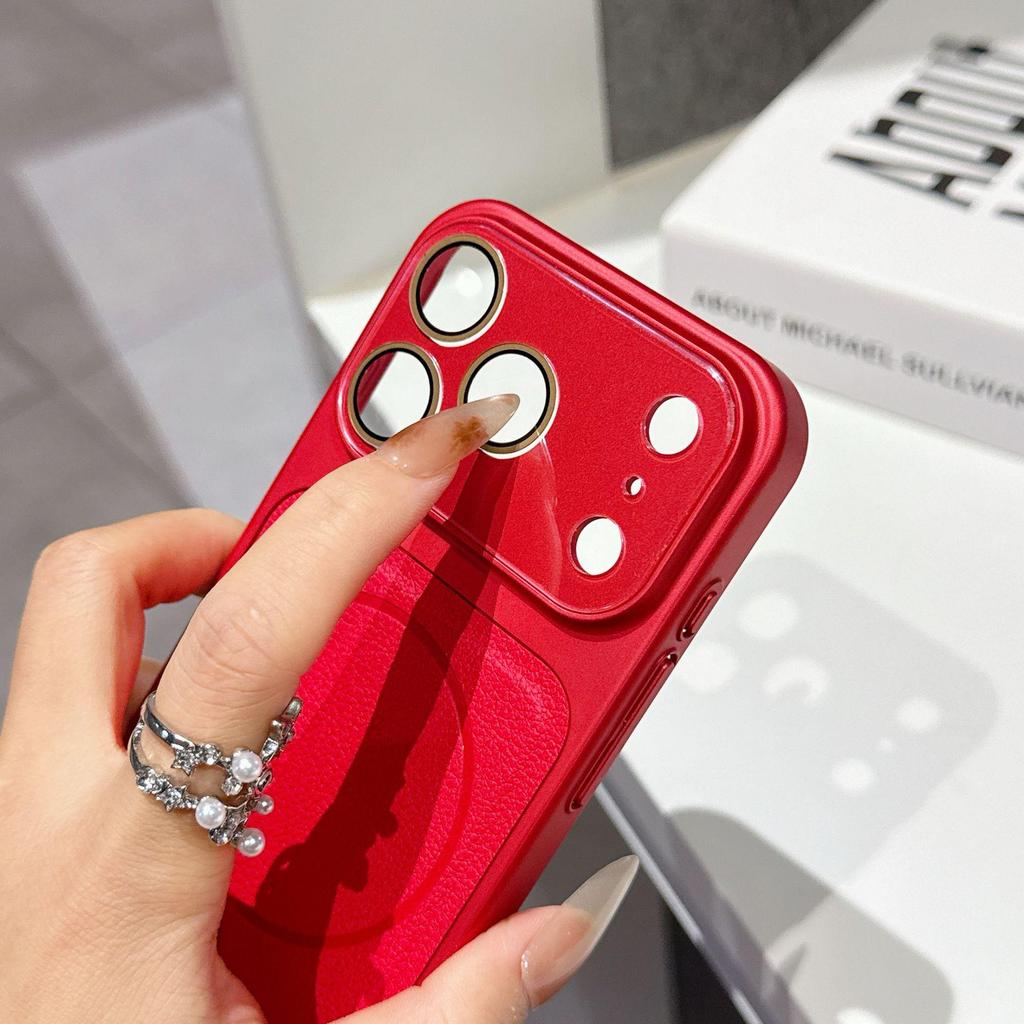 iPhone 17 Pro Max Lychee Grain Magnetic Case with Large Window