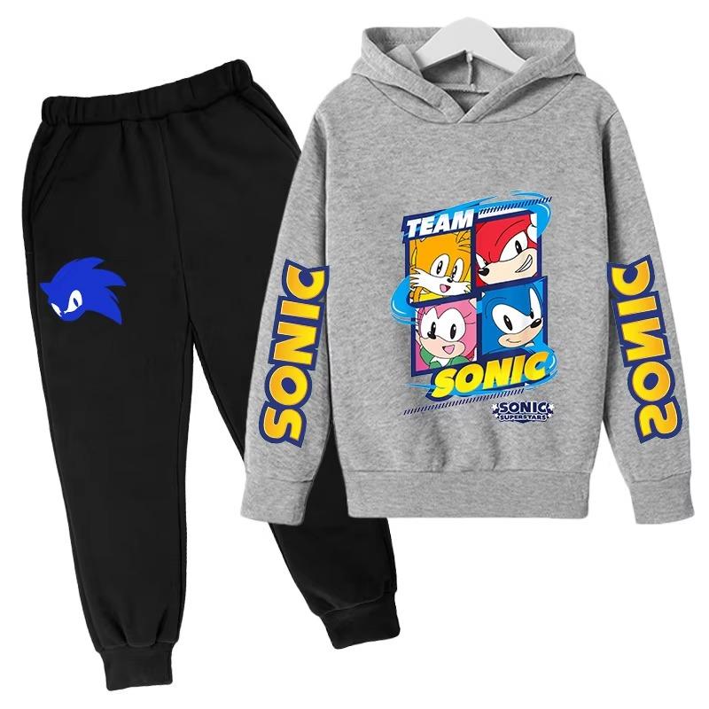 2026 Anime Sonic The Hedgehog Children's Sweater Suit Cartoon Pullover Boy Warm Sweater Hoodie+Sweatpants 2d Fashion Sportswear